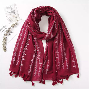 Embossed Cross Stitch Scarf with Tassels