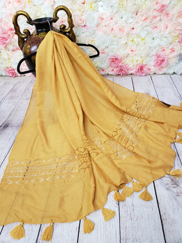 White Beautiful  Lace and tassel  Scarf