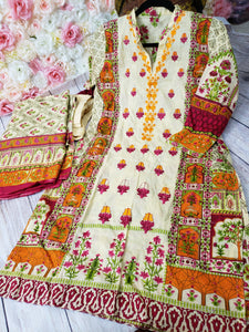 Cream Embroidered Lawn Suit
