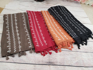 Embossed Cross Stitch Scarf with Tassels