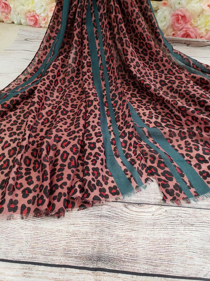Leopard Print Scarf with Accent Stripe