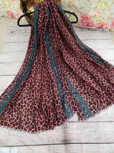 Load image into Gallery viewer, Leopard Print Scarf with Accent Stripe
