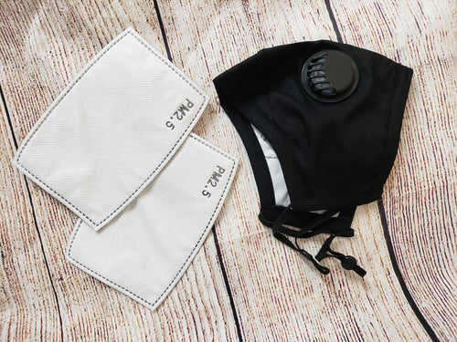 Washable Fabric Mask With Respirator Valve and Filters.