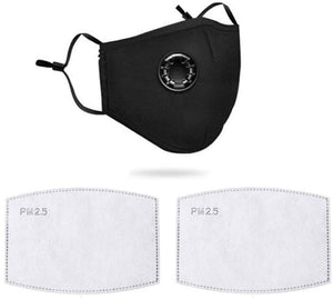 Washable Fabric Mask With Respirator Valve and Filters.